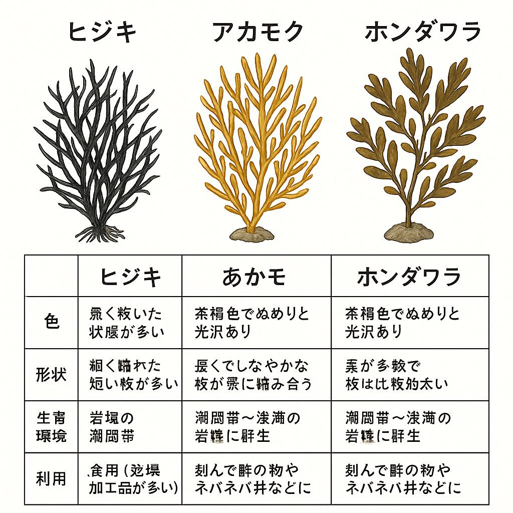 ヒジキ・アカモク・ホンダワラの違いを分かりやすく解説します。釣太郎