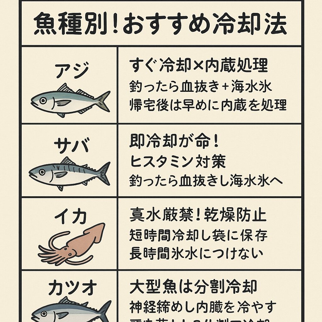 【魚種別】アジ・サバ・イカなどおすすめの冷却方法まとめ。釣太郎