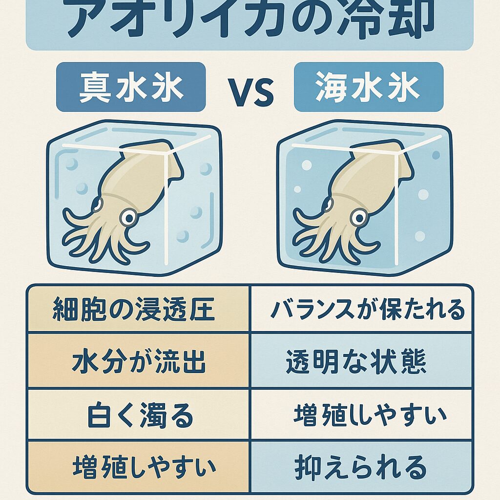 AIがアオリイカを釣ったとしたら、海水氷 で冷やします。釣太郎