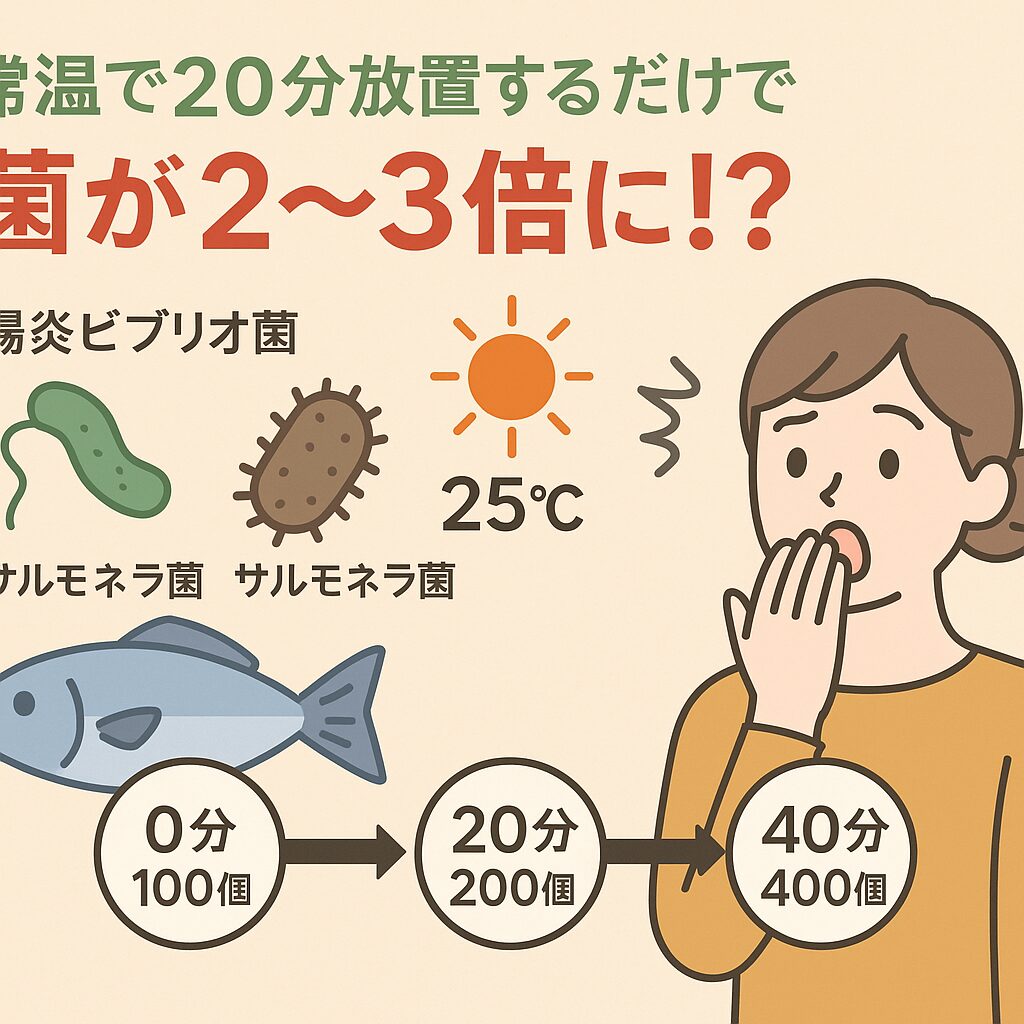 気温25℃の部屋に20分置くだけで、魚の菌は2〜3倍に増える。食中毒対策情報。釣太郎