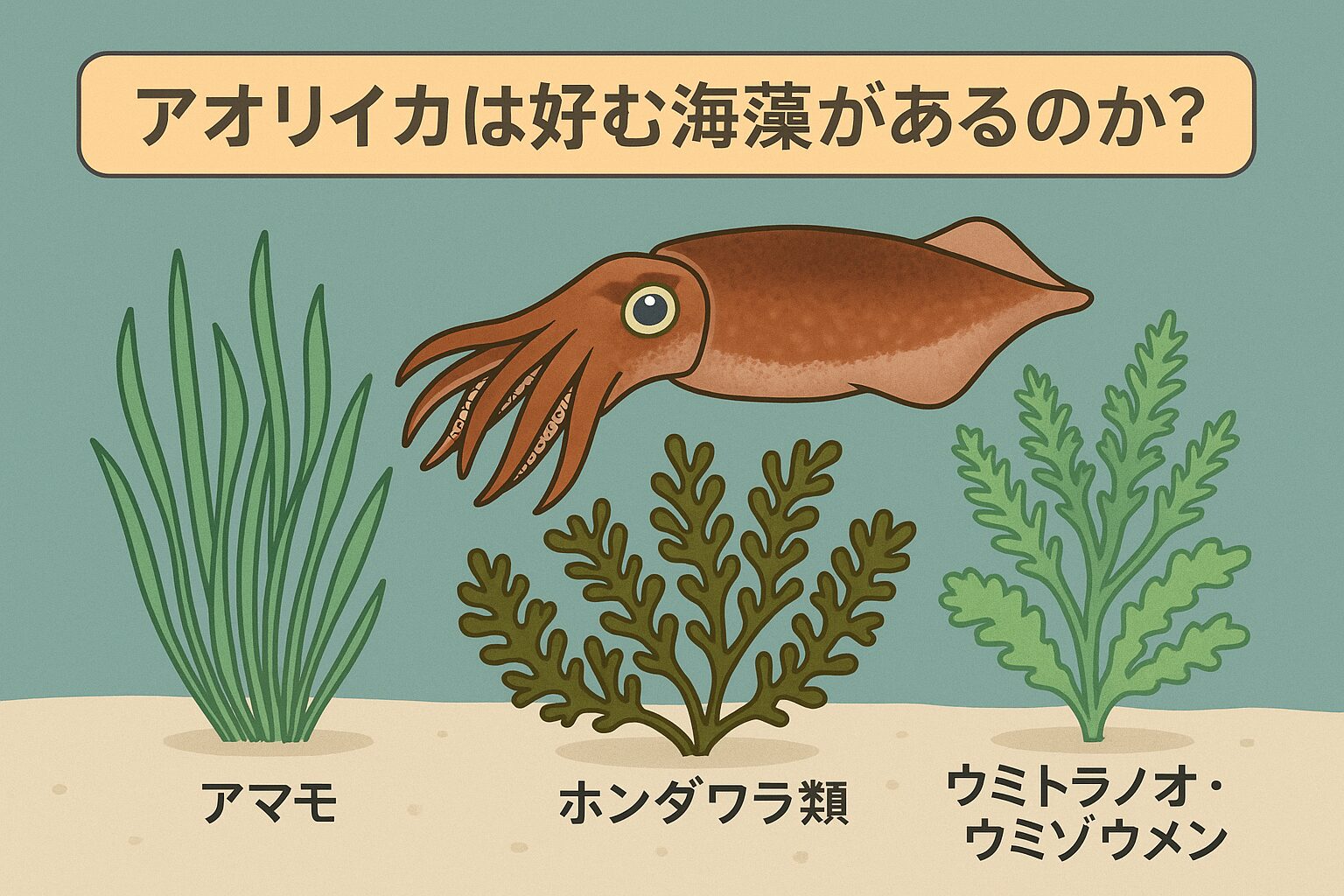 ホンダワラ類は、褐藻(かっそう)の一種で、日本各地の沿岸部に広く分布しています。その中でも特に、アカモクやホンダワラ(狭義のホンダワラ)、カジメ、アラメといった種類がアオリイカの産卵床として知られています。釣太郎
