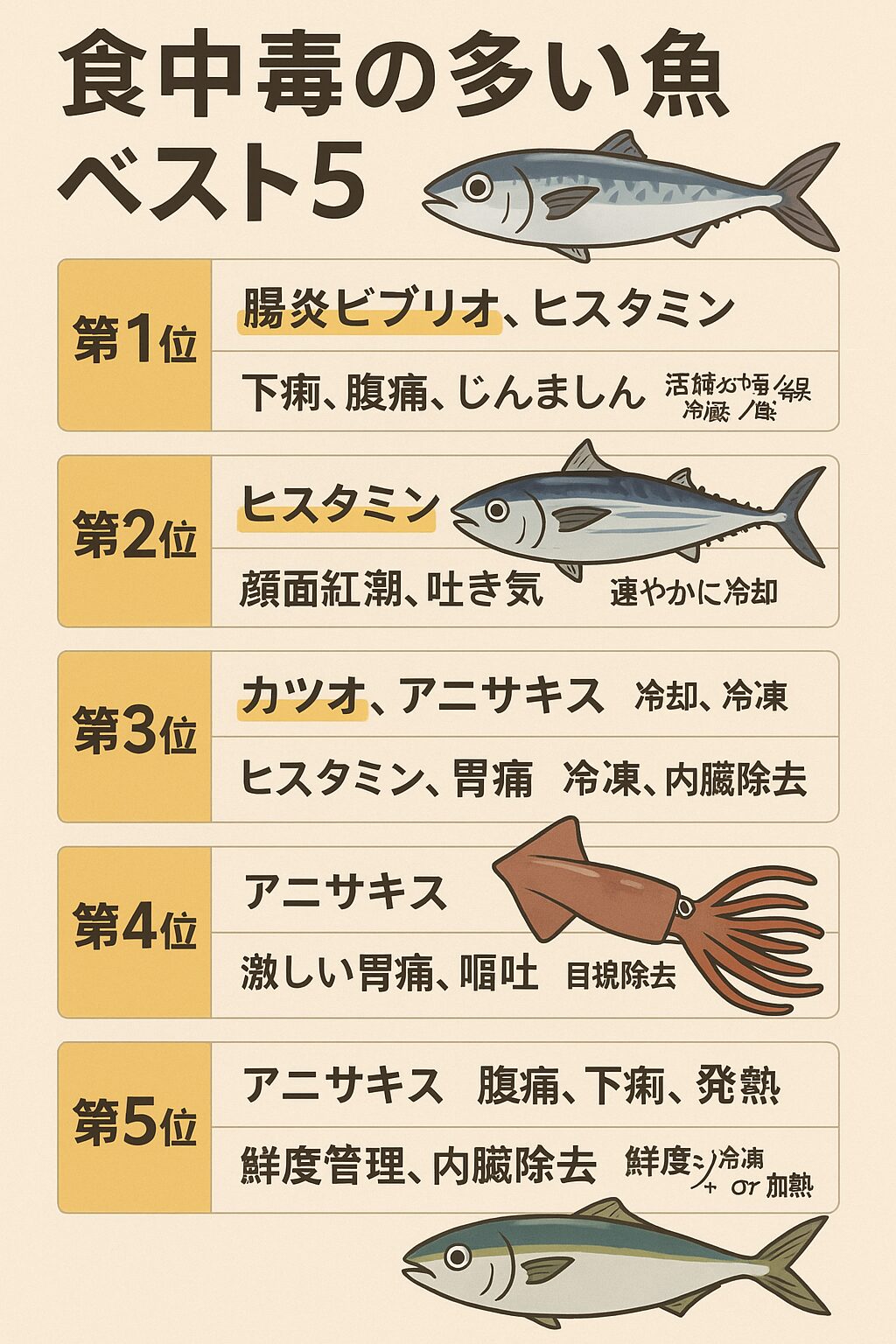 食中毒が多い魚ベスト5｜原因・症状・防ぎ方を徹底解説【釣り人・家庭の食卓にも必須知識】釣太郎