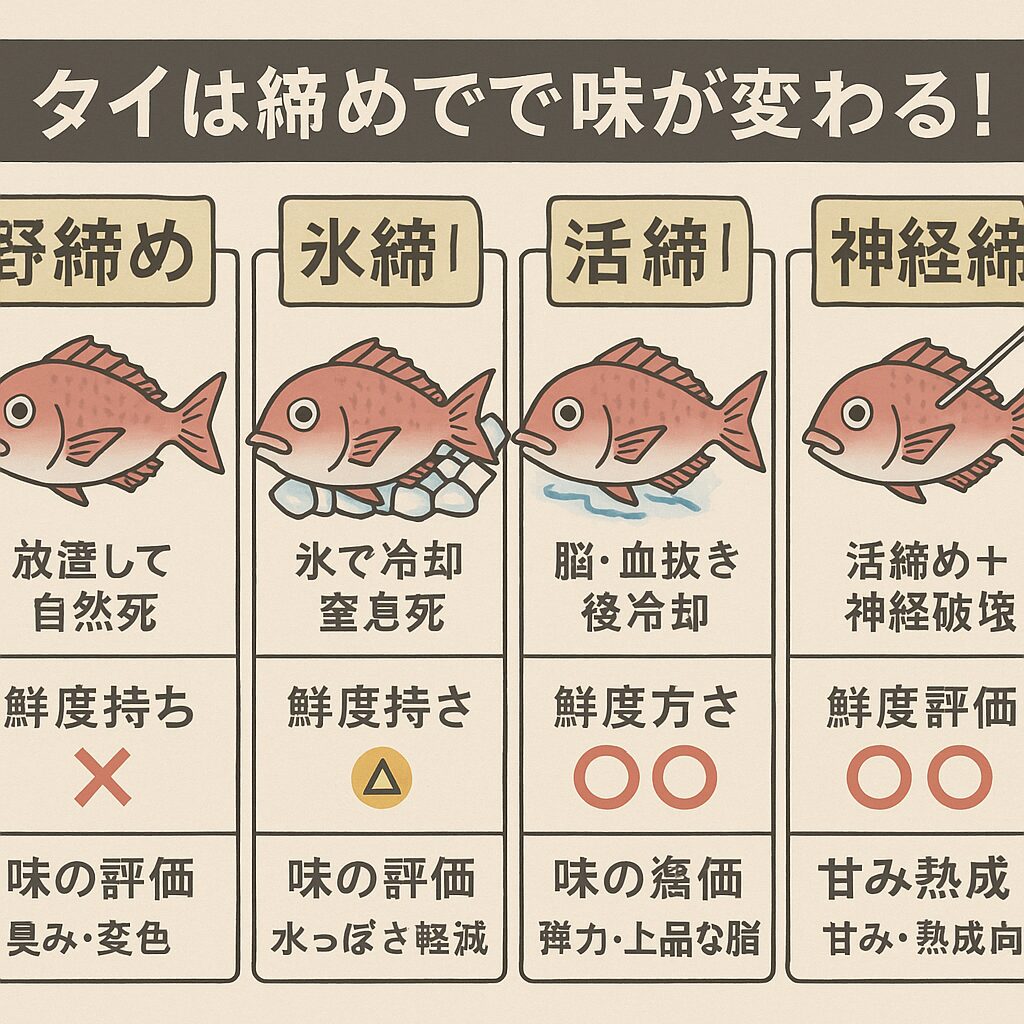 マダイは締め方で味が変わる!野締め・氷締め・活締め・神経締めを徹底比較【AIの力で科学的に分析】釣太郎