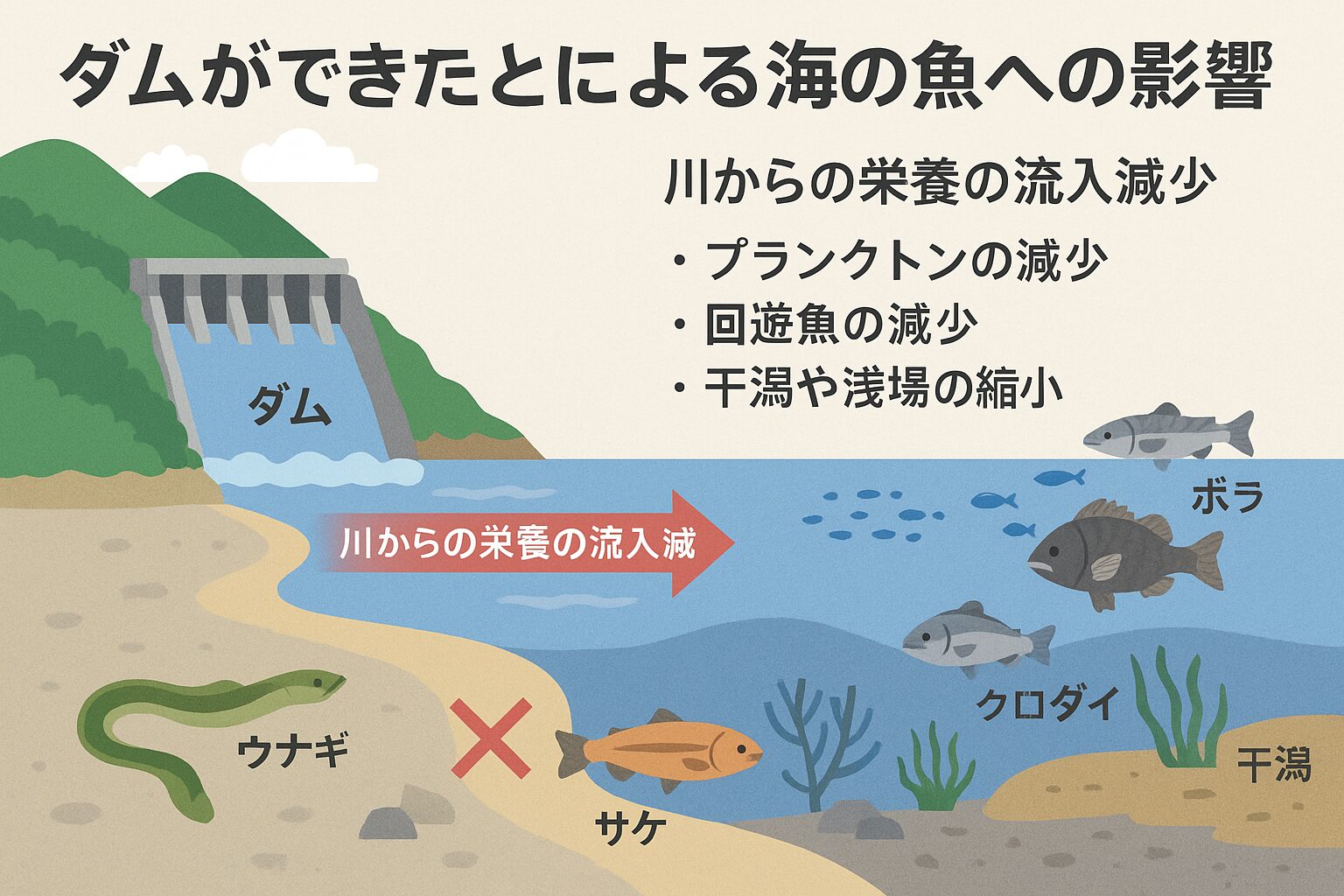 ダムは海の魚にも確実に影響している。釣太郎
