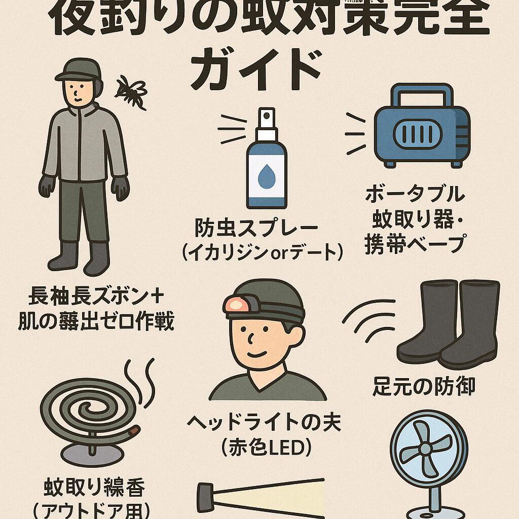 夜釣り用・蚊対策完全ガイド説明。釣太郎