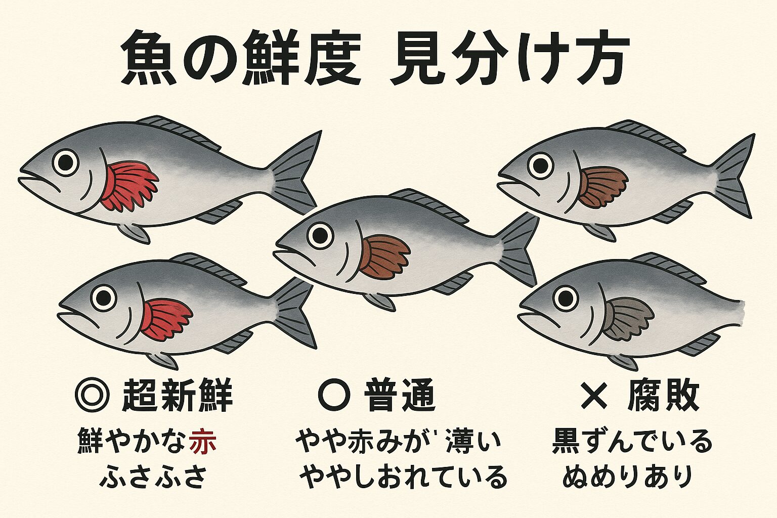 誰でも簡単にできる魚の鮮度の見分け方説明。釣太郎