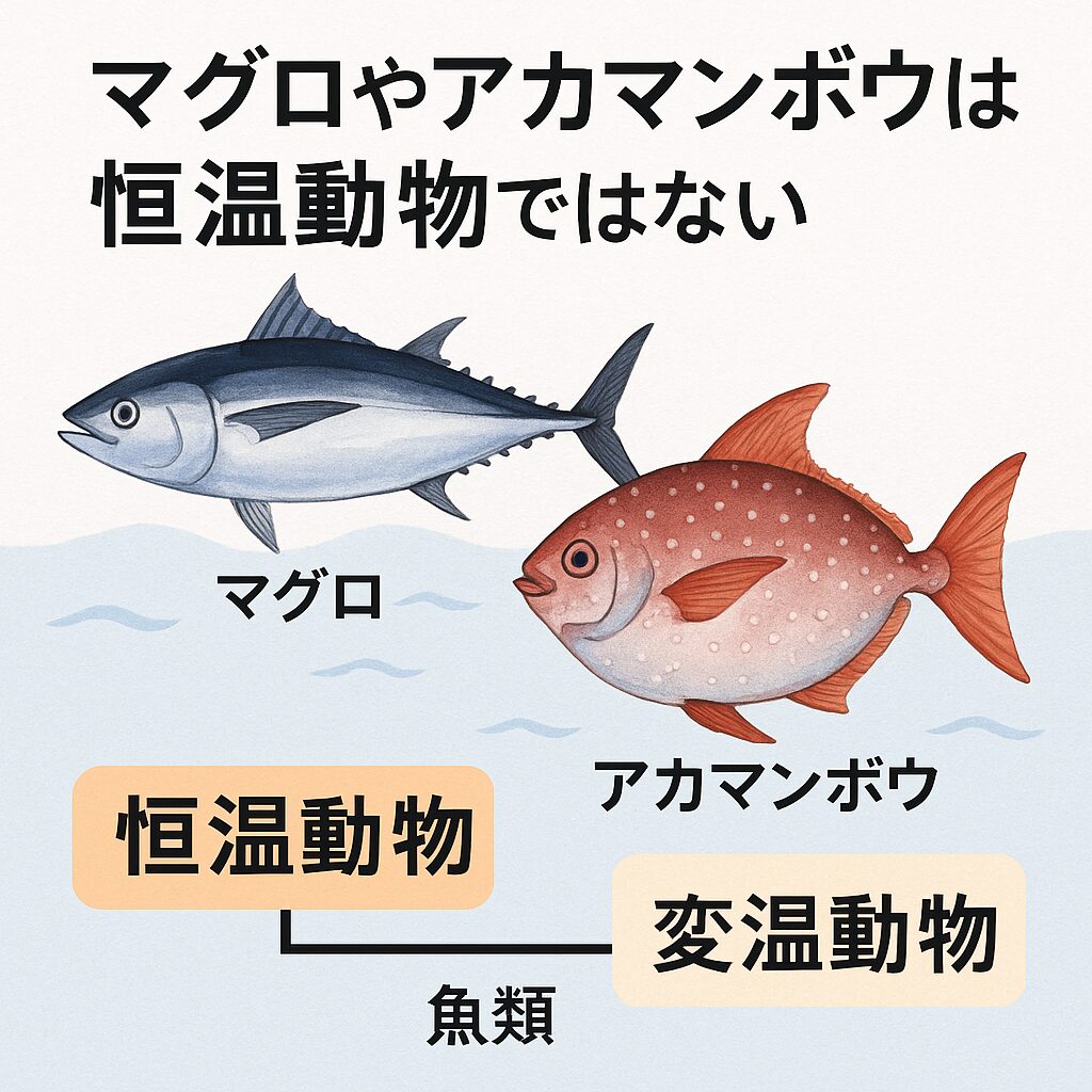 マグロとアカマンボウは“恒温動物”。変温動物の中では珍しい例外。釣太郎