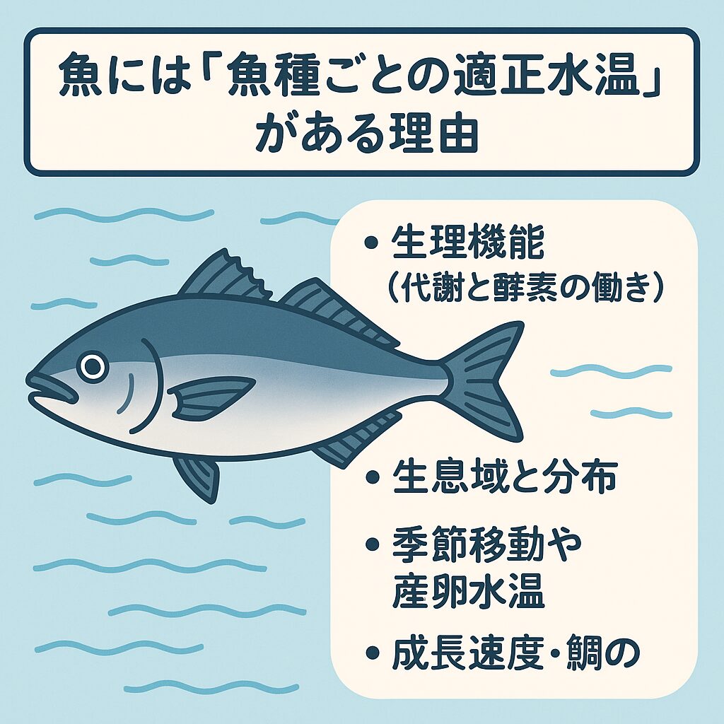 魚の適正水温は、「魚の体のしくみ・生きる場所・行動のリズム」すべてに根ざしています。釣太郎