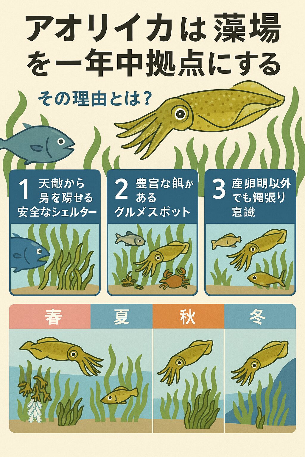 5月後半のアオリイカ攻略:藻場を活かした釣り方説明。釣太郎