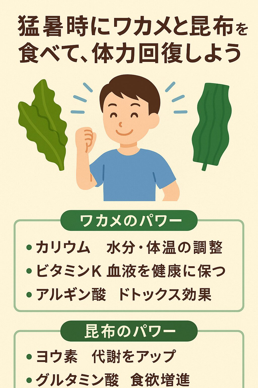 猛暑時の体力回復に効果的なワカメと昆布。釣太郎