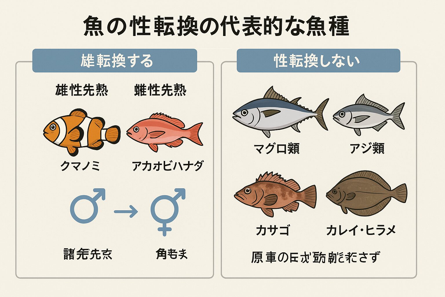 性転換する魚・しない魚の違いとその理由、代表的な魚種や変化の仕組み。釣太郎
