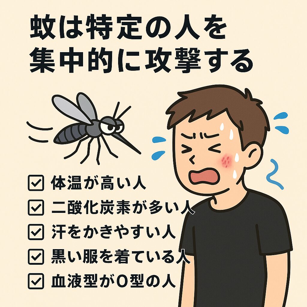 蚊は特定の人を集中攻撃する理由せつめい。釣太郎