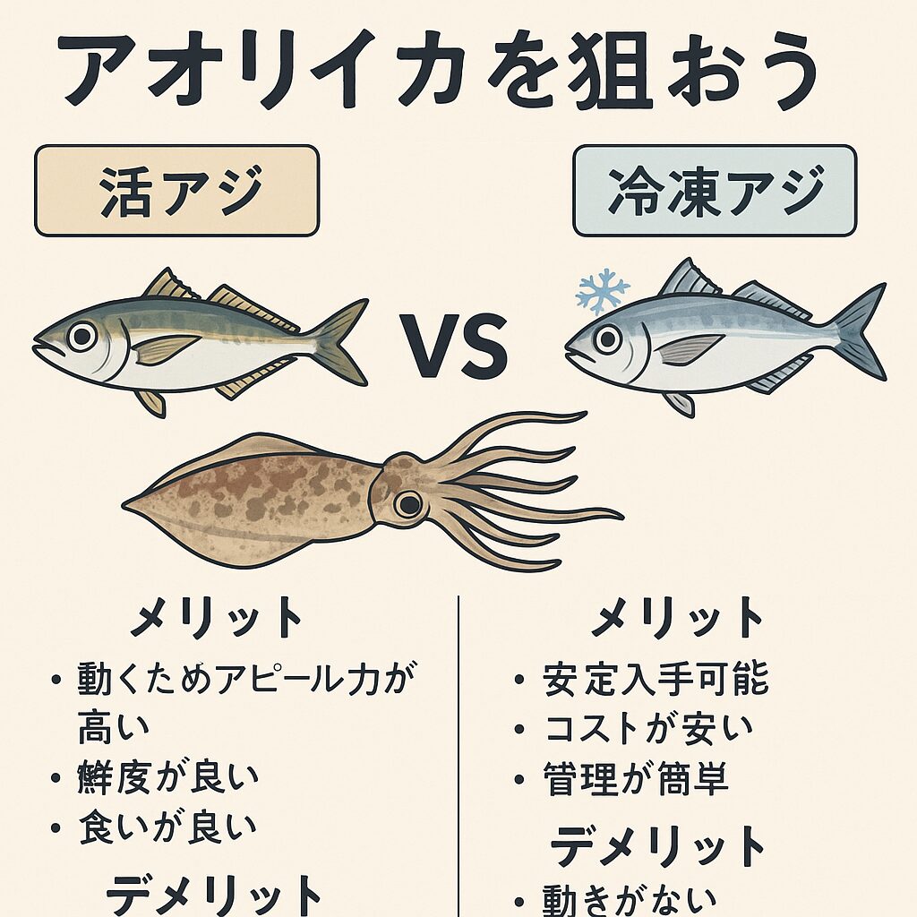 活アジが無くても冷凍アジで十分アオリイカは釣れる。釣太郎