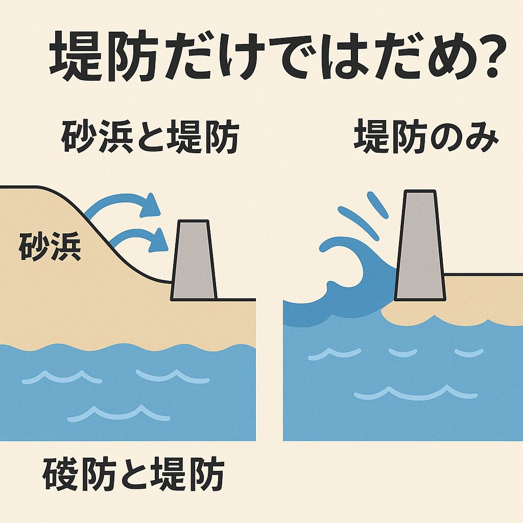 自然がつくった砂浜は、コンクリートでは代替できない防災機能と環境価値を持っています。釣太郎