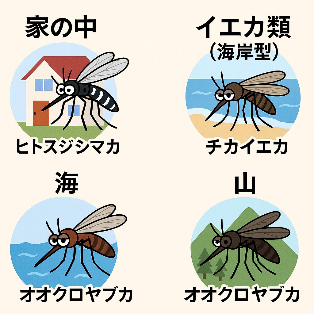 場所により、蚊の種類は変わる。釣太郎