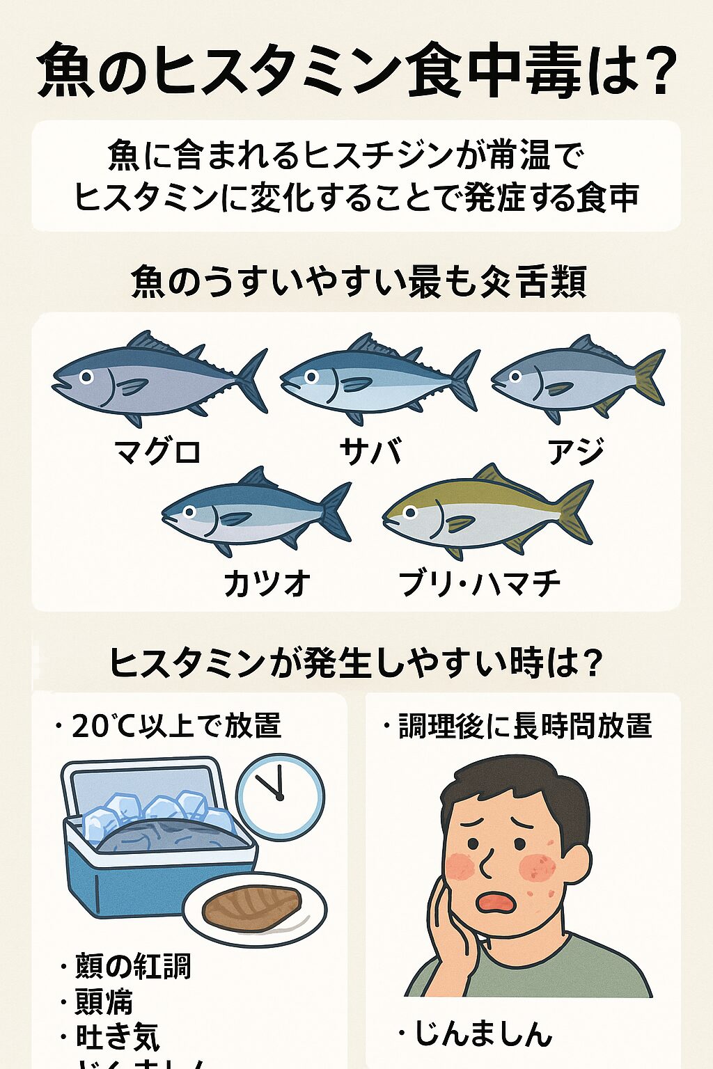 【魚のヒスタミン中毒とは？】赤身魚に多い食中毒の正体と防ぐ方法を徹底解説。釣太郎