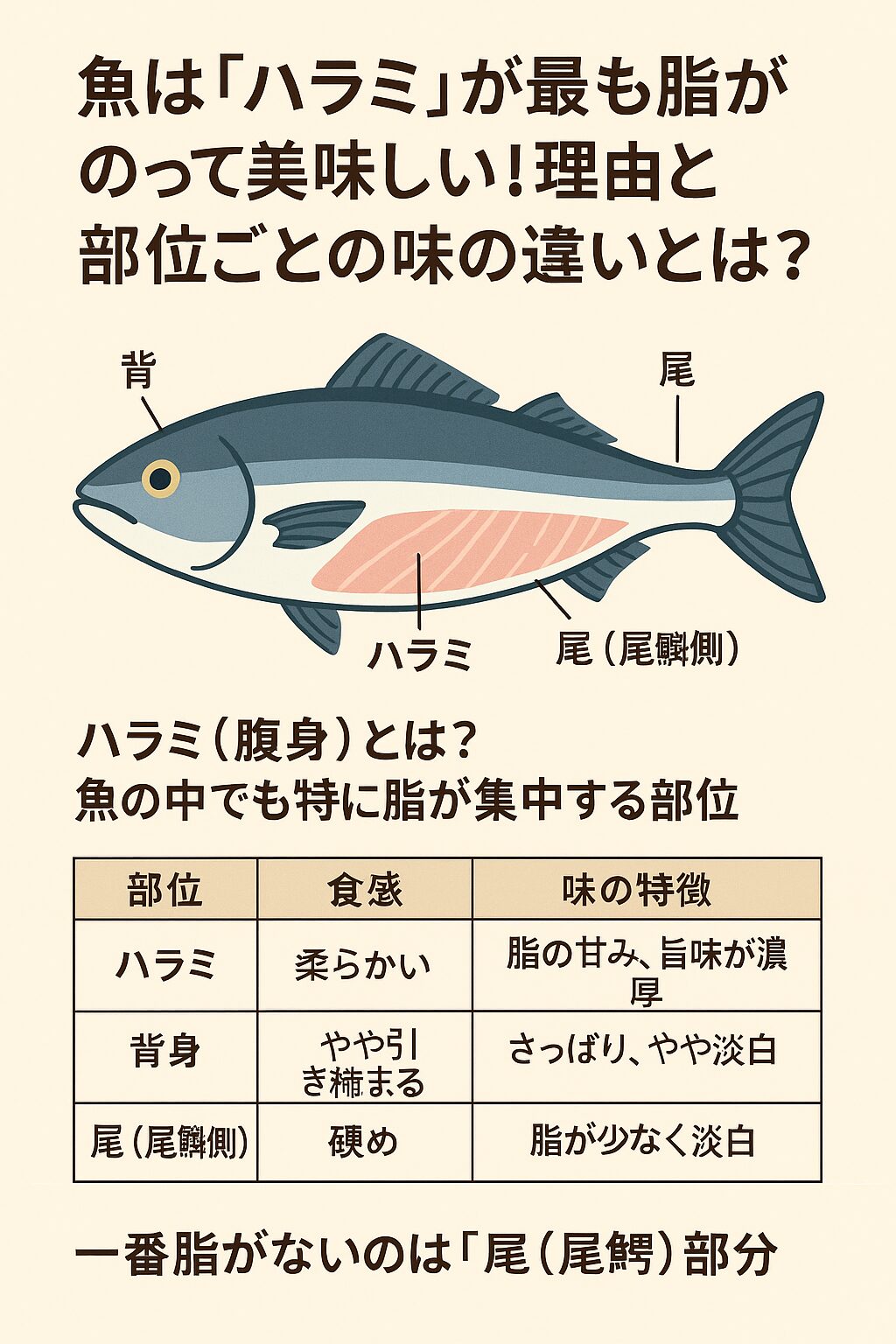 ハラミ（腹身）とは？魚の中でも特に脂が集中する部位でおいしい。釣太郎