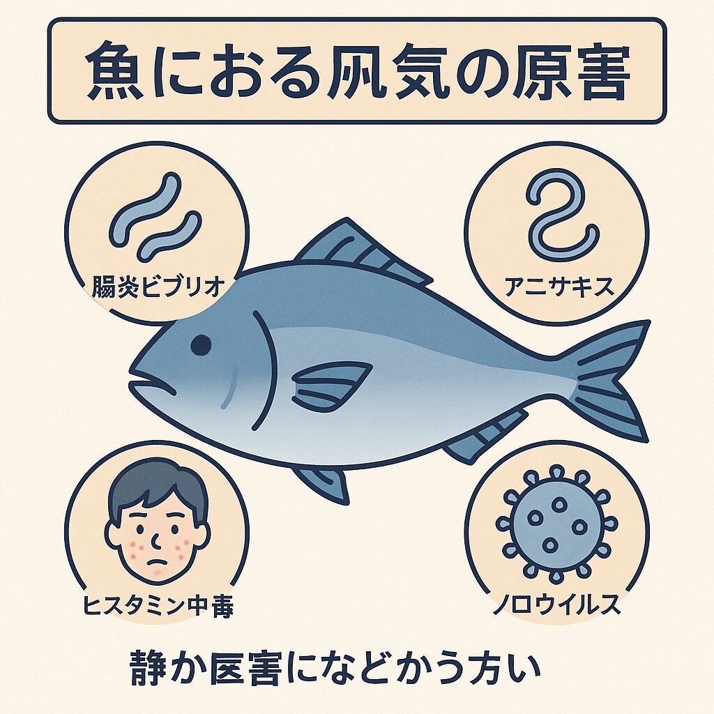 食中毒全体のうち、およそ15〜25％が魚介類に起因している。釣太郎