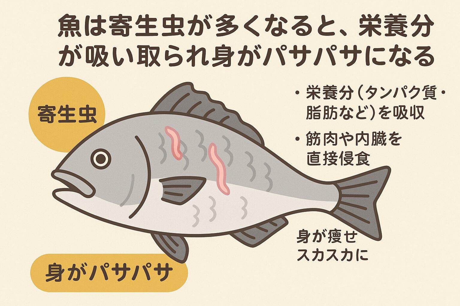 寄生虫は魚の身を“パサパサ”にする原因になり得る。釣太郎