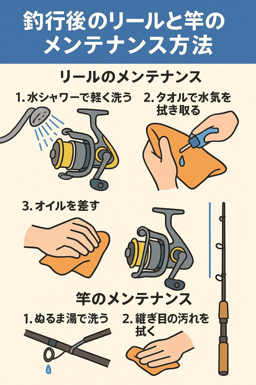 【釣行後に必ずやるべき】リールと竿の正しいメンテナンス方法説明。釣太郎