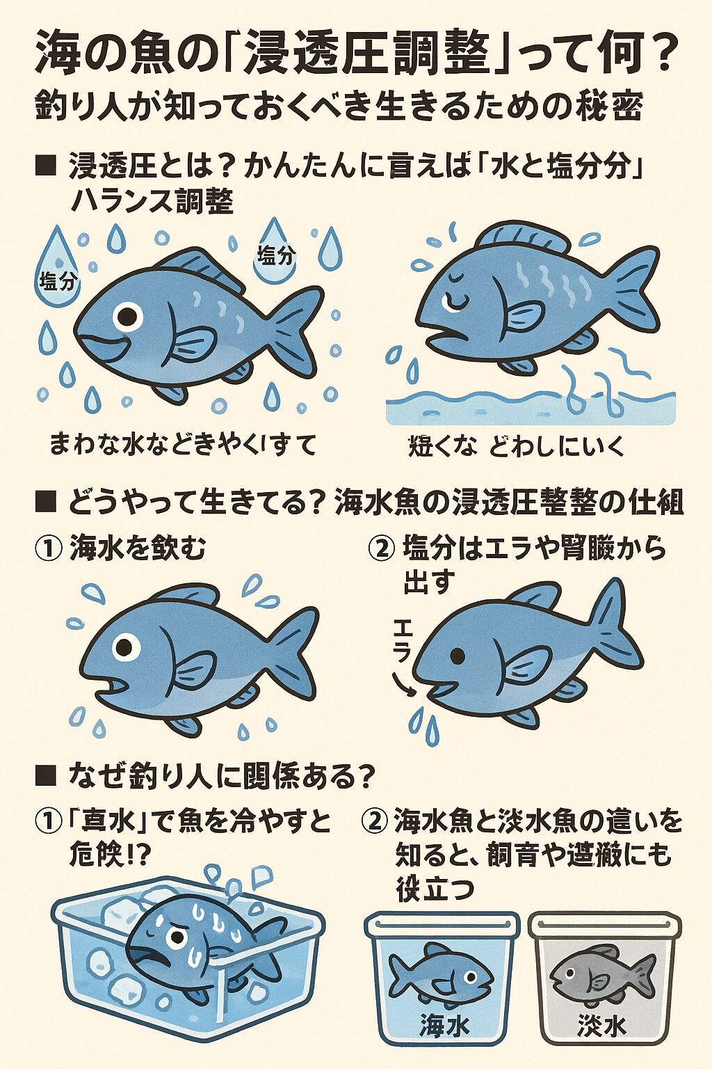 浸透圧とは?かんたんに言えば「水と塩分のバランス調整」。釣太郎