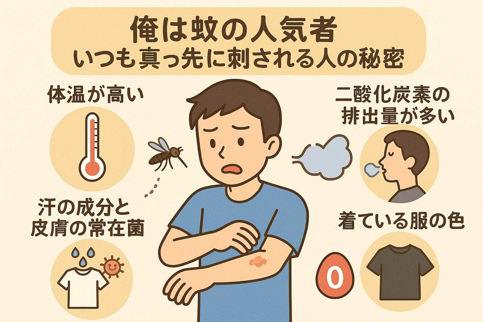 俺は蚊の人気者。いつも真っ先に刺される人の秘密説明。釣太郎