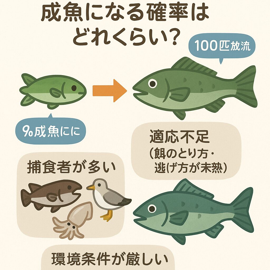 稚魚放流の成魚生残率は1%未満。釣太郎