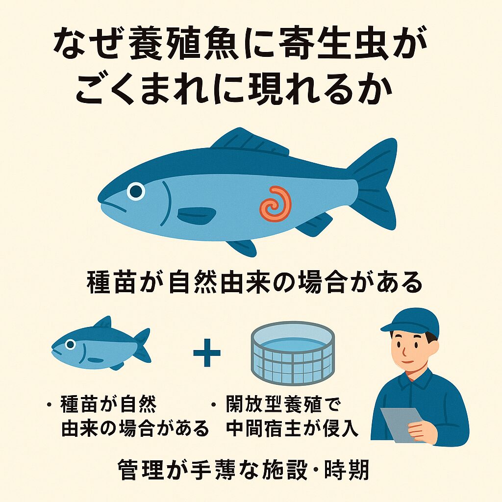 極めてまれに養殖魚に寄生虫が発生する理由。釣太郎