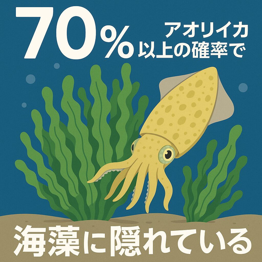 アオリイカは70%以上の確率で藻場に潜んでいる。釣太郎