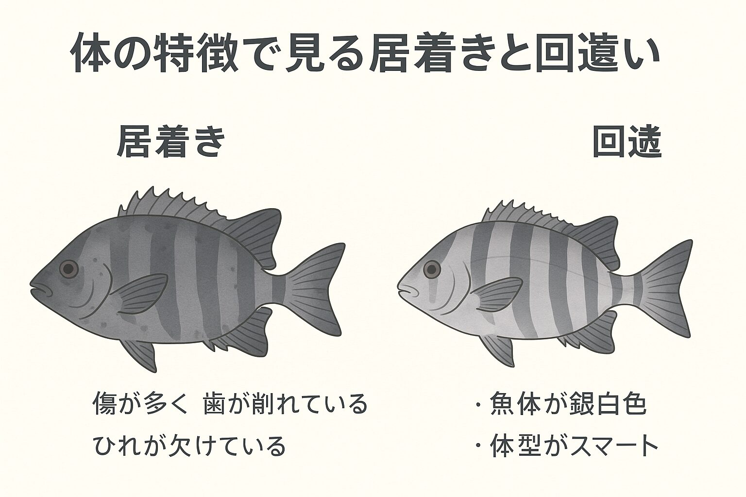 石鯛の居着き型と回遊型の違い説明。底もの釣り入門。釣太郎
