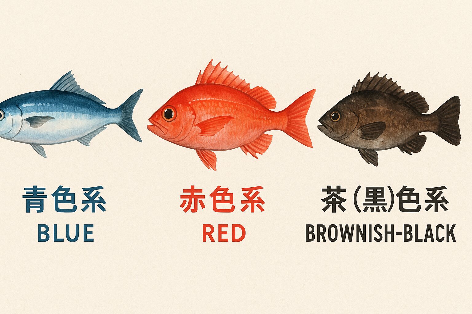 魚は青色系、赤色系、茶（黒）色系がある。何が違う？釣太郎