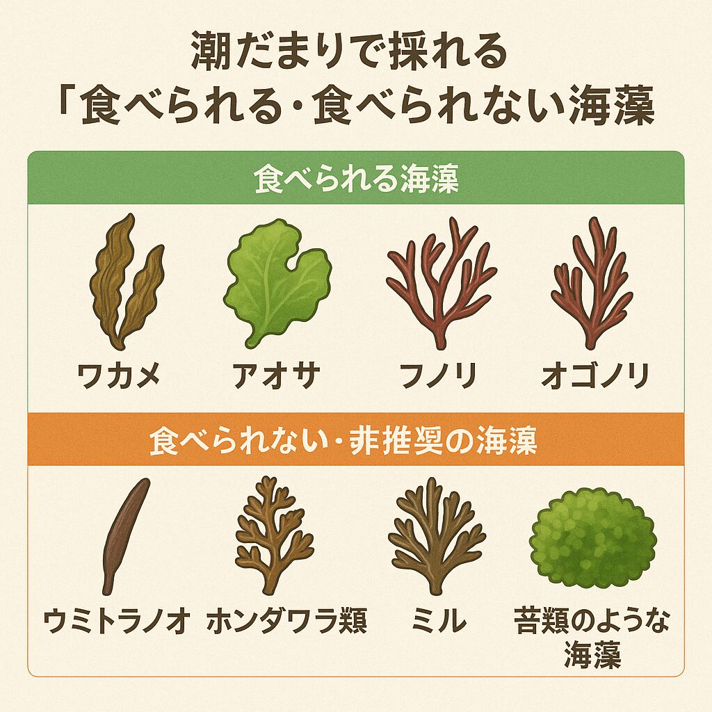 潮だまりで見られる食べられる・食べられない海藻。釣太郎