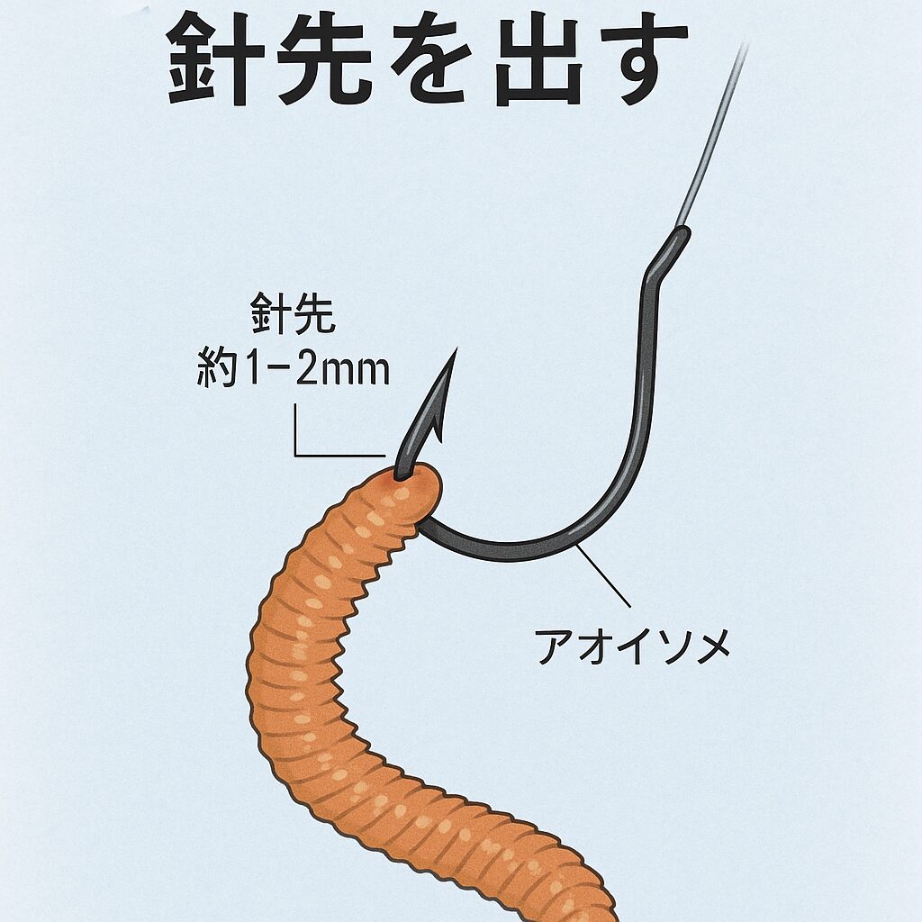 虫エサから、針先を出すのがキス釣りの王道！釣太郎