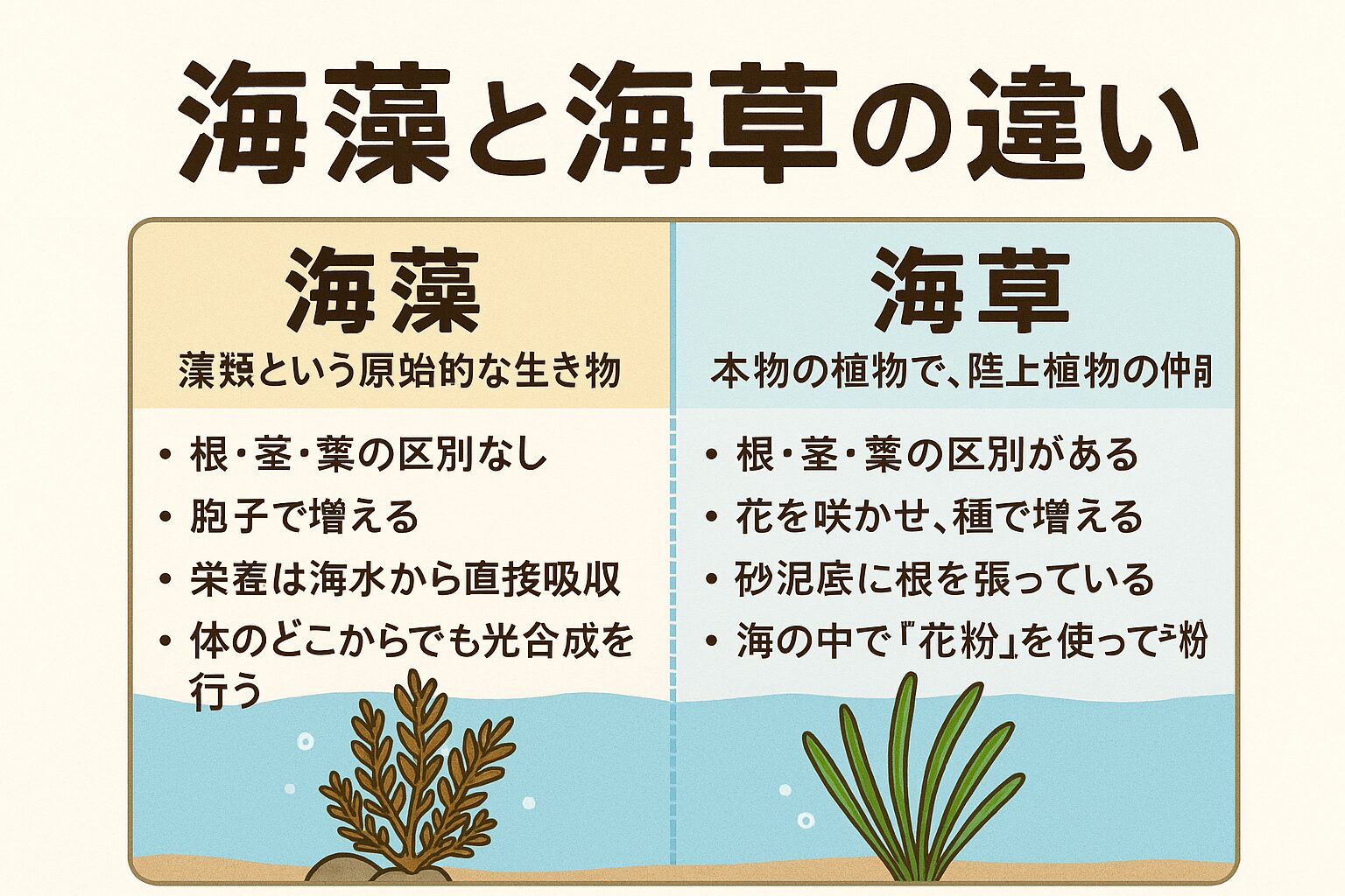 海藻と海草の違い説明。釣太郎