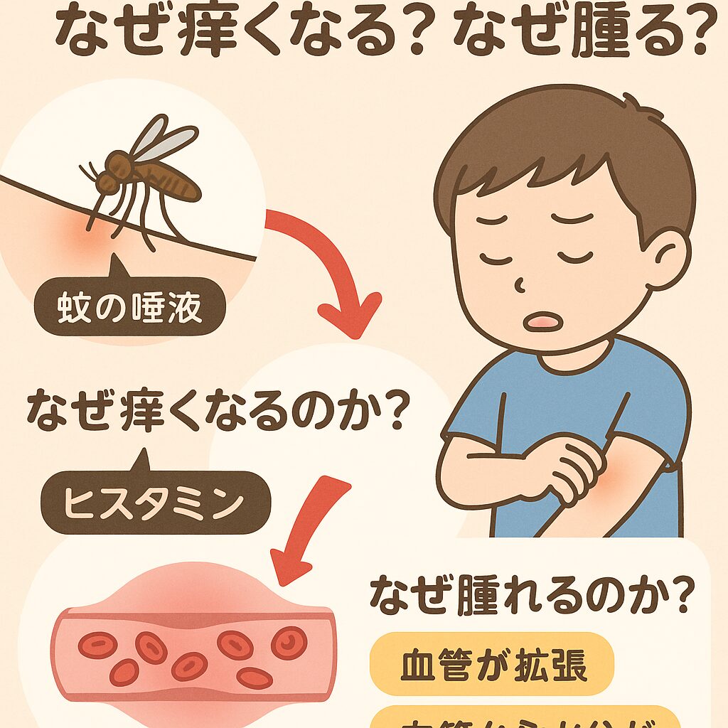 蚊の唾液と体の防御反応が「痒みと腫れ」の原因。釣太郎