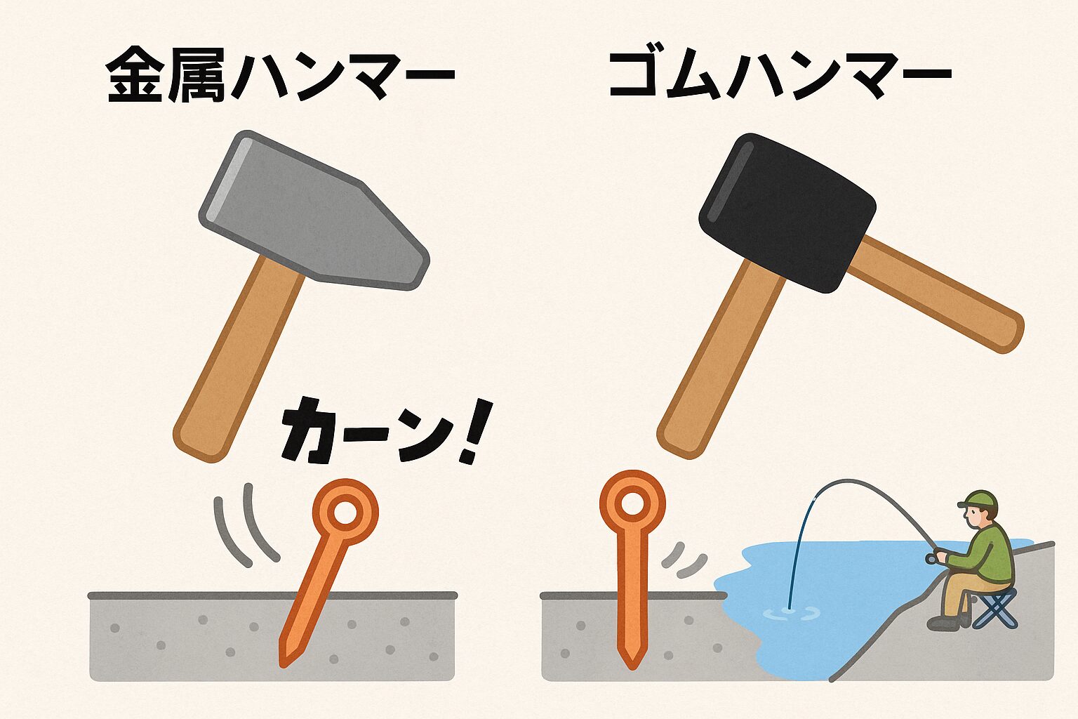 朝一番のピトン打ち付ければ、音で魚が逃げる?釣太郎