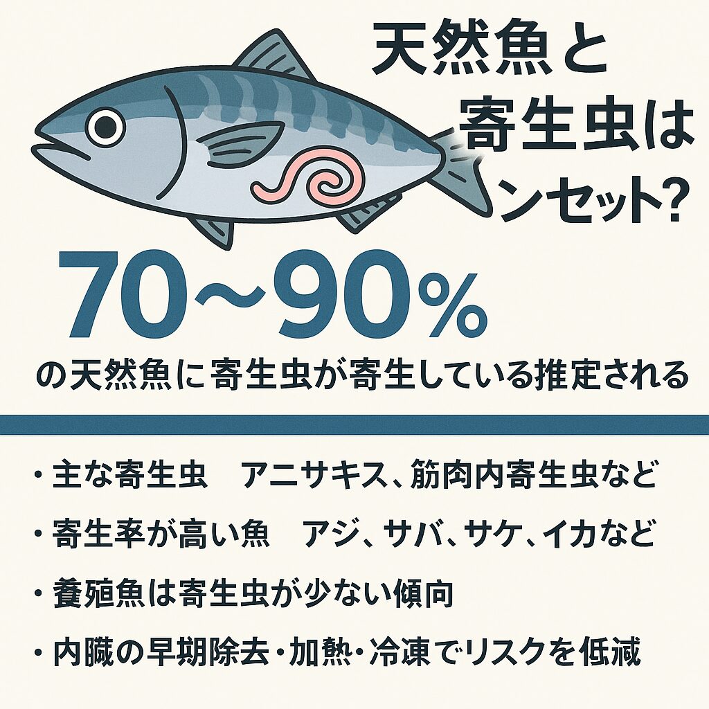 天然魚の約70～90％に寄生虫が見つかる可能性。釣太郎