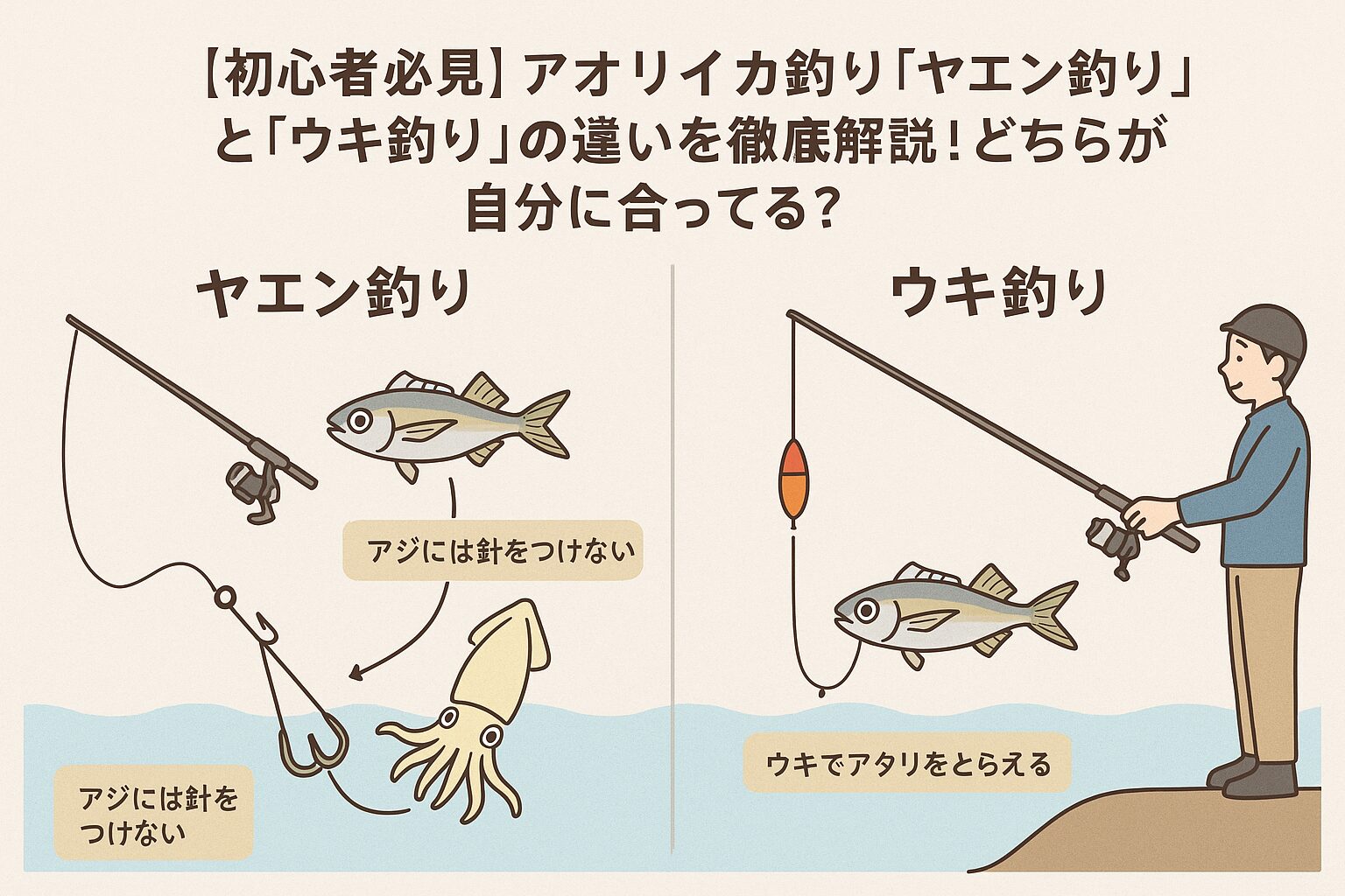 【初心者必見】アオリイカ釣り「ヤエン釣り」と「ウキ釣り」の違いを徹底解説！どちらが自分に合ってる？釣太郎