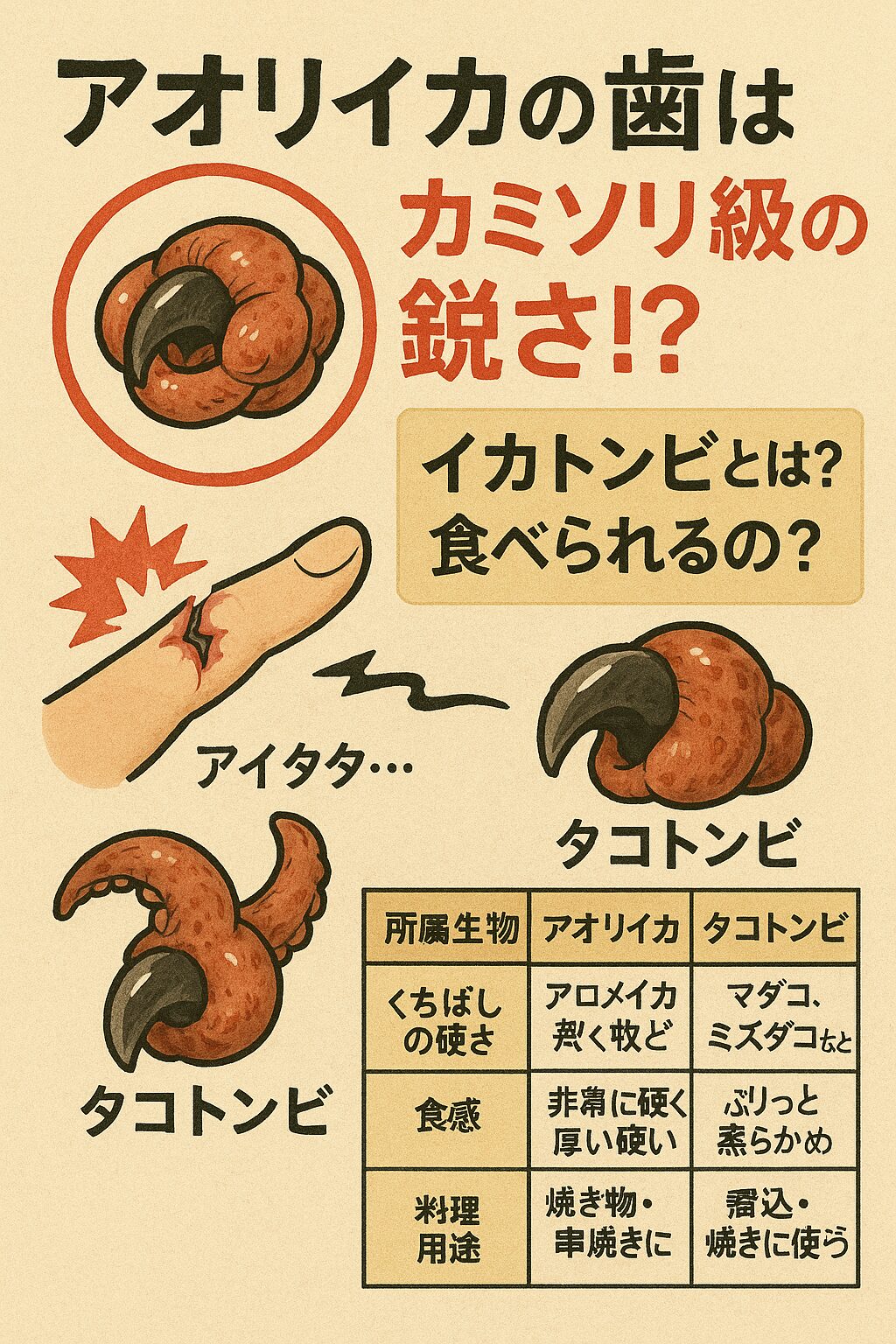 アオリイカの歯はどのくらい危険？イカトンビとタコトンビの違いも徹底解説！釣太郎