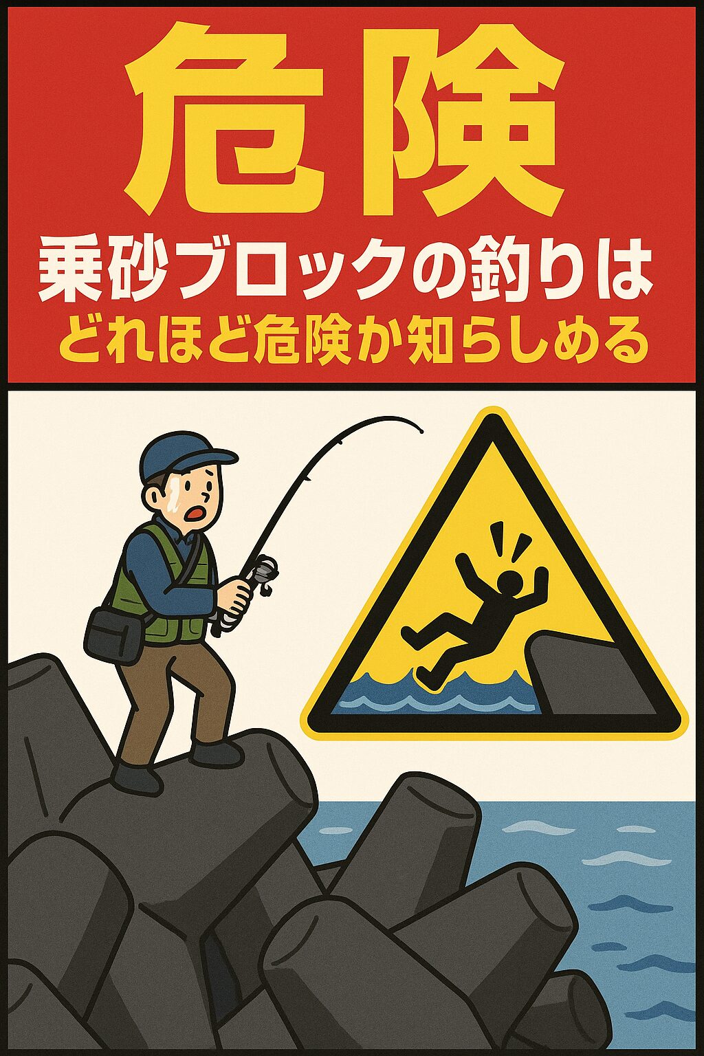 消波ブロックでの釣りの危険性説明。釣太郎