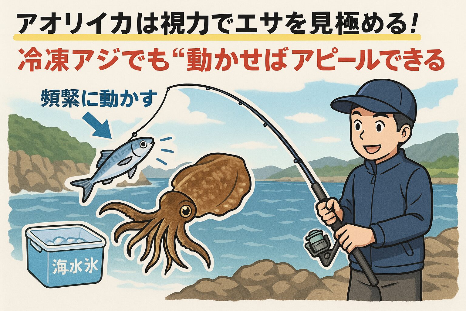 冷凍アジでも釣れる。その理由は「アオリイカの視覚本能」にあり！釣太郎