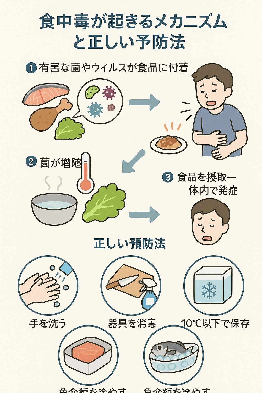 食中毒が起きるメカニズム説明。釣太郎