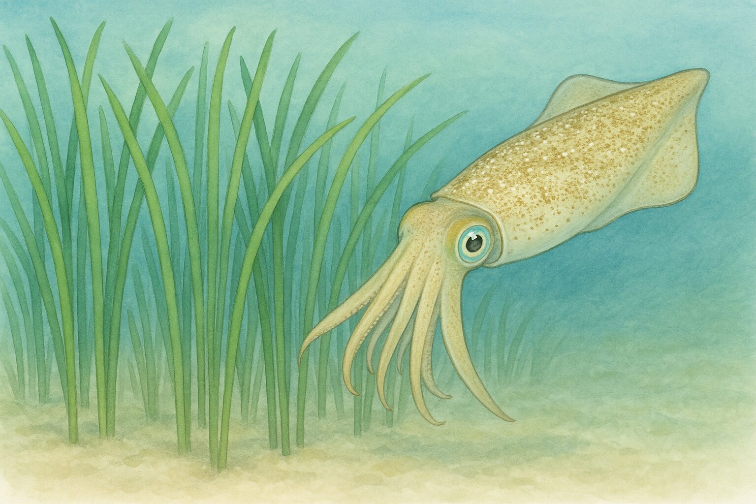 海草アマモにもアオリイカが産卵する。釣太郎