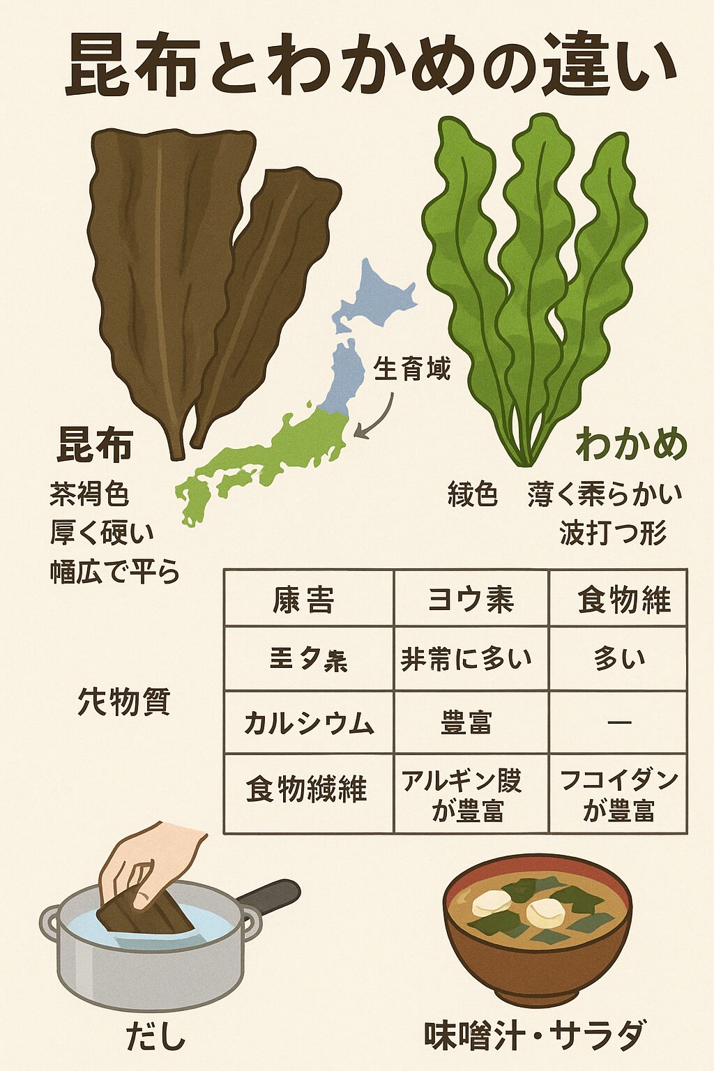 ワカメと昆布、徹底比較！栄養満点海藻パワーを分析説明。釣太郎