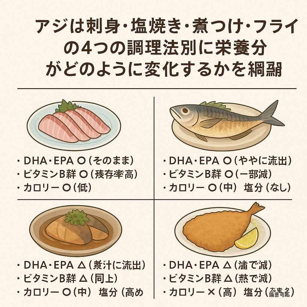 アジは刺身・塩焼き・煮つけ・フライで栄養がどう変わる?釣太郎