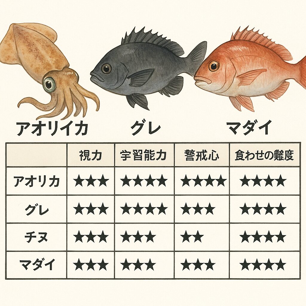 アオリイカ、グレ、チヌ、マダイ。
これらは「賢い魚」として釣り人の間で知られています。釣太郎