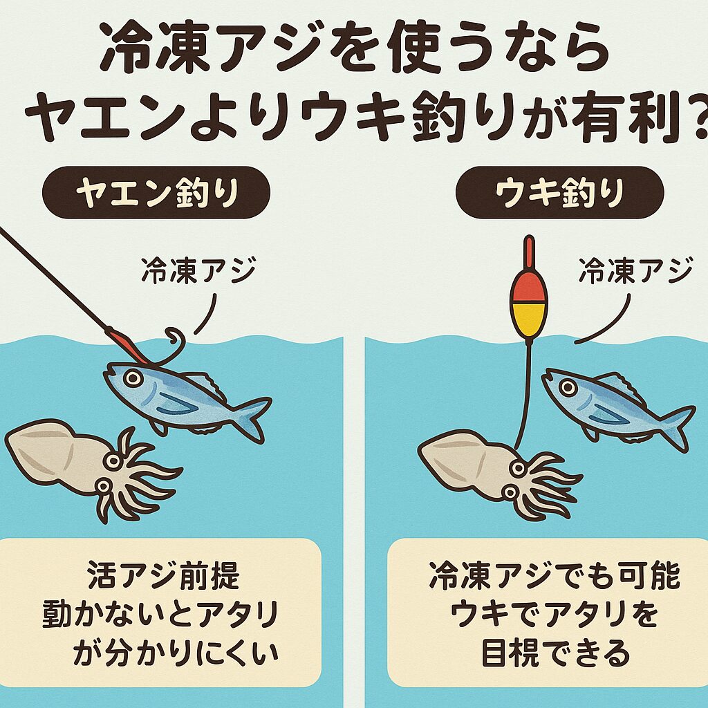 アオリイカ釣りは、冷凍アジを使うときにウキ釣りが有利な理由。釣太郎