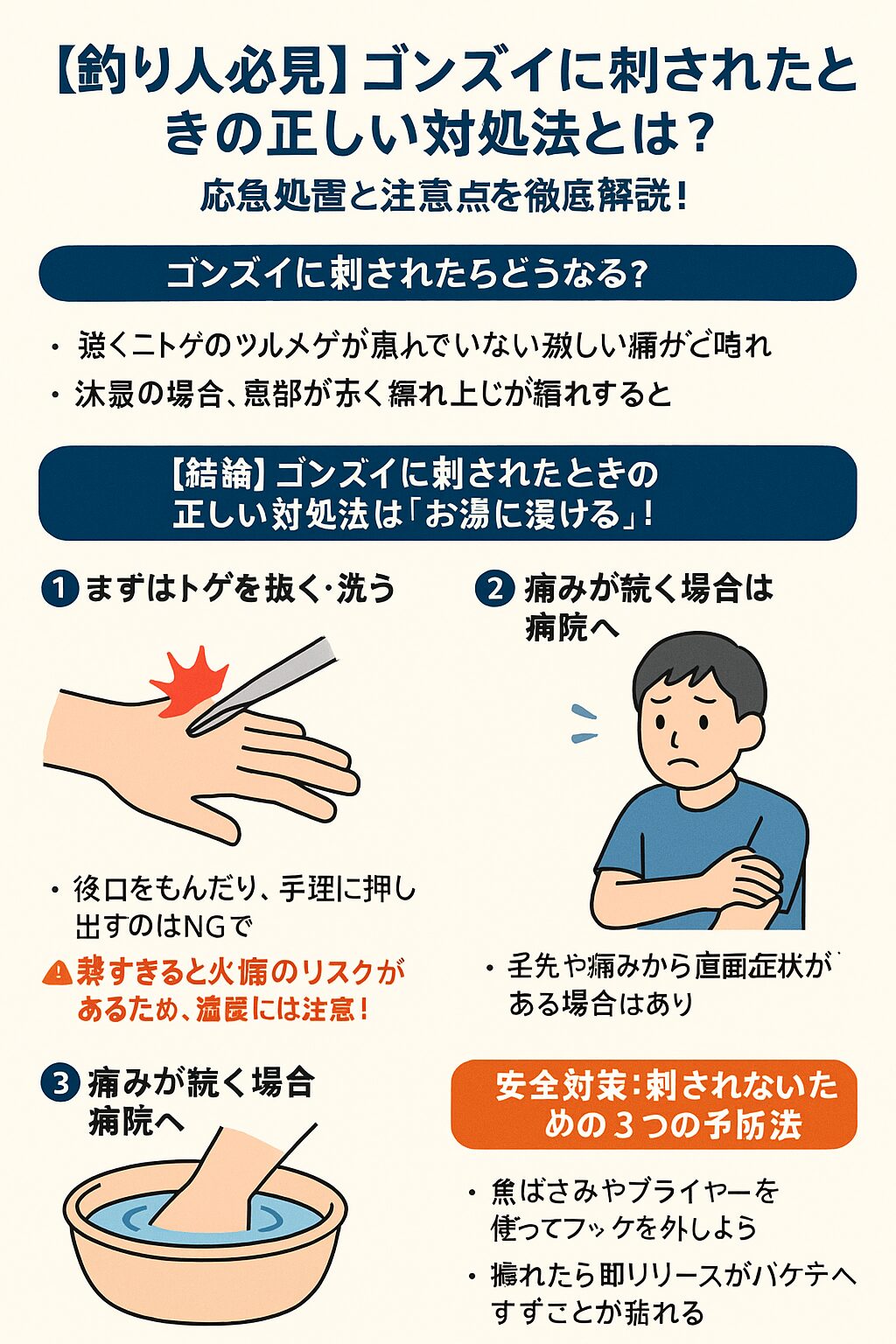 ゴンズイに刺されたときの正しい対処法。釣太郎