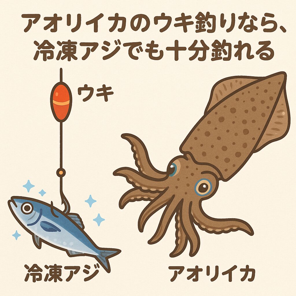 アオリイカのウキ釣りなら、冷凍アジでも十分。釣太郎