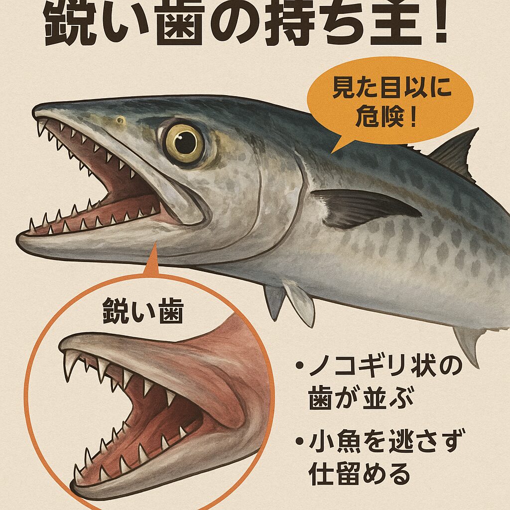 サワラはイメージとは異なり、のこぎり状の鋭い歯がある。タチウオ同様狂暴なのか?釣太郎